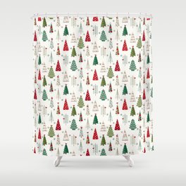 Scandinavian Christmas Trees Pattern - Red Green Shower Curtain