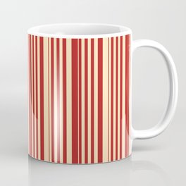 [ Thumbnail: Red & Beige Colored Stripes/Lines Pattern Coffee Mug ]