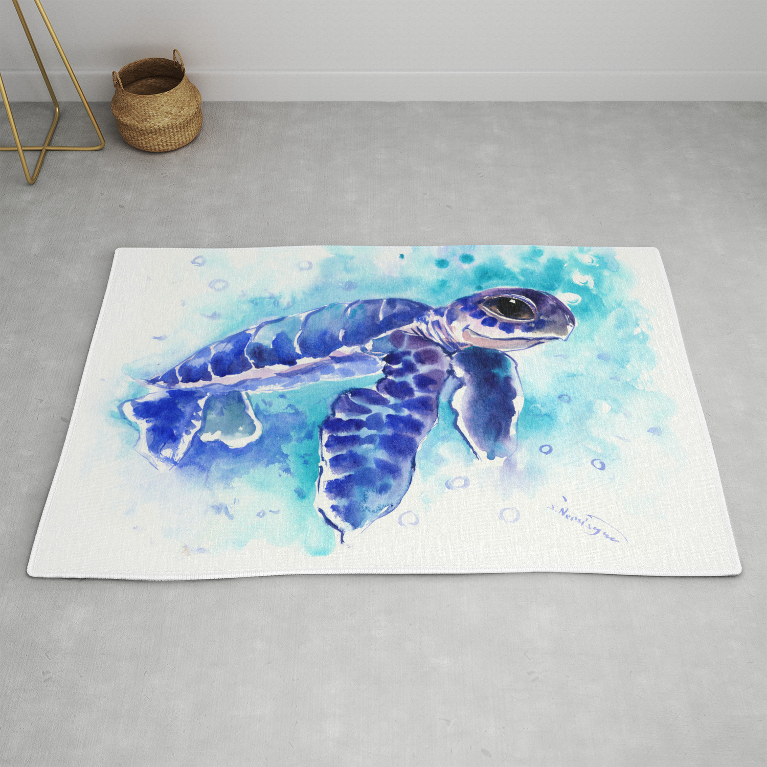 Blue Hawaiian Sea Turtle Turquoise Blue Cute Animal Sea World Art