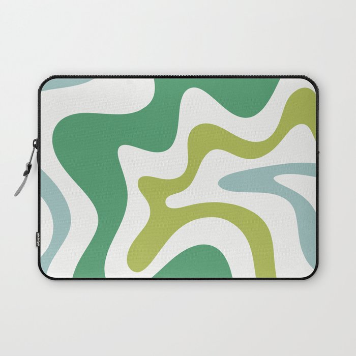 Retro Liquid Swirl Abstract Pattern Square in Spring Green, Ice Blue, and White Laptop Sleeve