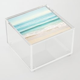 Ocean Seascape Photography, Aqua Beach Sea Landscape, Turquoise Teal Coastal Waves Acrylic Box