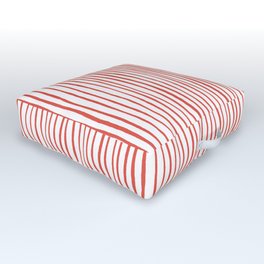 Red Hand-Drawn Pinstripes Outdoor Floor Cushion
