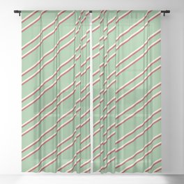 [ Thumbnail: Dark Sea Green, Beige & Brown Colored Stripes Pattern Sheer Curtain ]