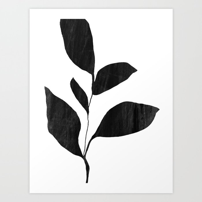 Five Leaf Plant Black Silhouette Art Print