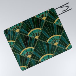 Art Deco Real Green Marbled Geometric Pattern Picnic Blanket
