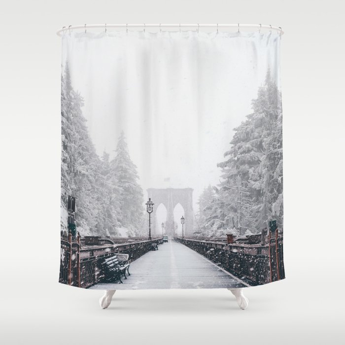 New York City And Brooklyn Bridge Winter Christmas Shower Curtain