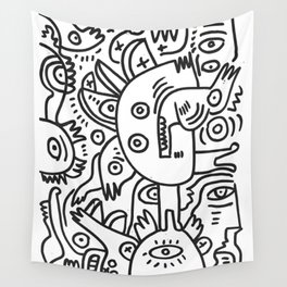 Black and White Graffiti Cool Funny Creatures Wall Tapestry