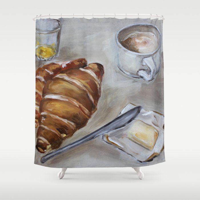 French Breakfast Coffee And Croissant Original Oil Painting