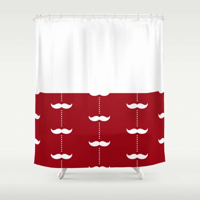 White Mustache on Red and White Horizontal Split Shower Curtain