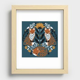 Teal Botanical Foxes Recessed Framed Print