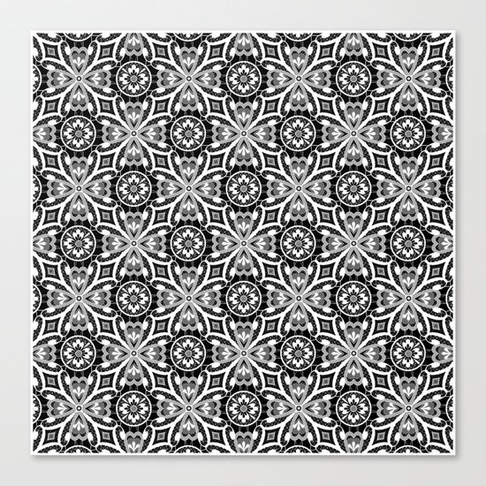 Retro . Lace black and white pattern . White lace on a black background . Canvas Print