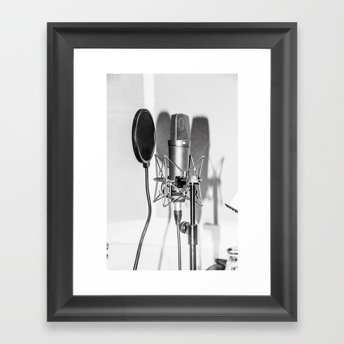 Microphone black and white photo Framed Art Print