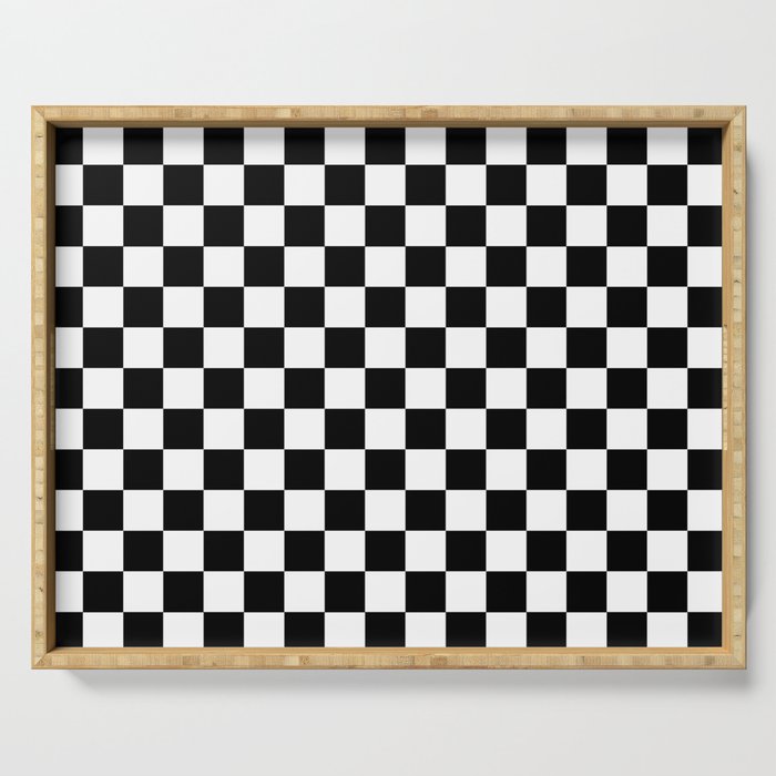 Classic Black and White Race Check Checkered Geometric Win Serving Tray