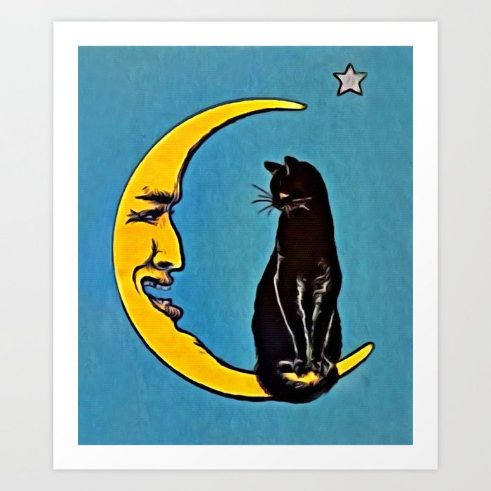 Black Cat & Moon Art Print