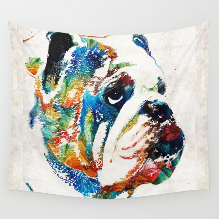 Bulldog Pop Art - How Bout A Kiss - By Sharon Cummings Wall Tapestry