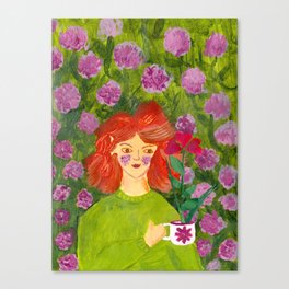 Woman with Flowertea Canvas Print