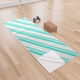 [ Thumbnail: Mint Cream and Turquoise Colored Lines Pattern Yoga Towel ]