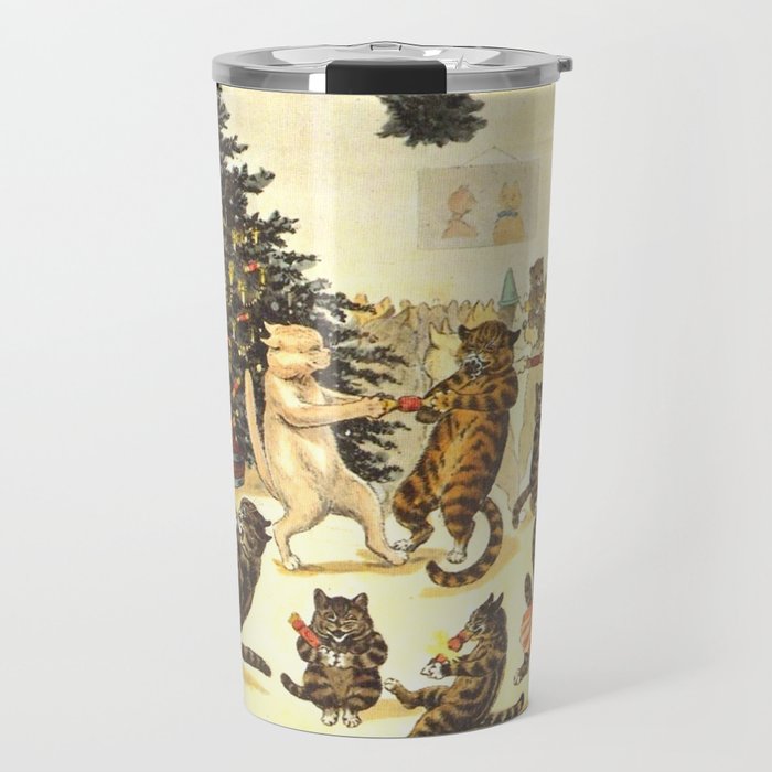 'Christmas Party Cats' by Louis Wain Vintage Cat Art Travel Mug