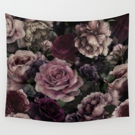 Roses In Burgundy And Pink Vintage Botanical Midnight Emo Garden Flowers Wall Tapestry