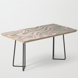 Modern Abstract Liquid Swirl in Neutral Earth Tones, Soft Blush and Moss Green Coffee Table