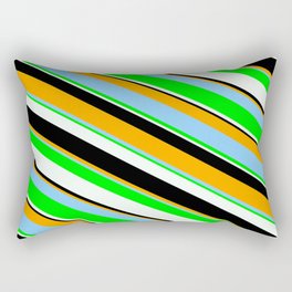 [ Thumbnail: Orange, Light Sky Blue, Lime, Mint Cream & Black Colored Pattern of Stripes Rectangular Pillow ]