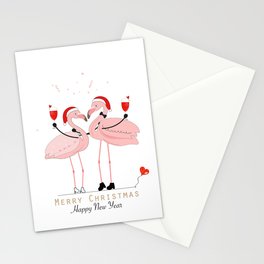 Flamingos. Wine glass with a loving couple Stationery Card