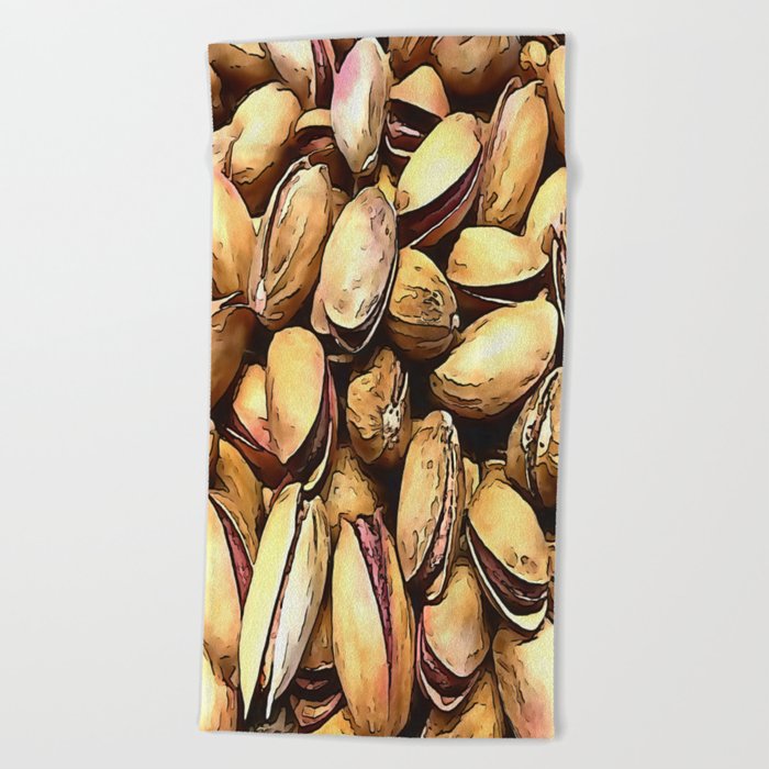 Pistachio Nuts Black Outline Art Beach Towel