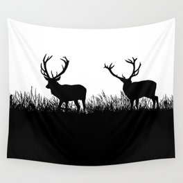 Black And White Deer Silhouette Wall Tapestry