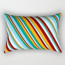 [ Thumbnail: Vibrant Dark Cyan, Sky Blue, Light Cyan, Dark Red & Orange Colored Lined/Striped Pattern Rectangular Pillow ]