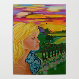 Beautiful Garden Woman Grieving, River, Emotion, Therapy, Healing Art Poster