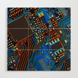 Electronic circuit board close up.  Wood Wall Art