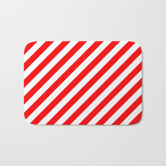 Diagonal Stripes (Red/White) Bath Mat