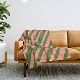 [ Thumbnail: Dark Olive Green & Light Salmon Colored Lines Pattern Throw Blanket ]