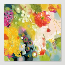 abstract floral art in yellow green and rose magenta colors Canvas Print
