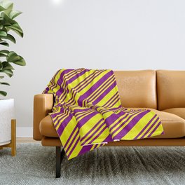 [ Thumbnail: Purple and Yellow Colored Lined Pattern Throw Blanket ]