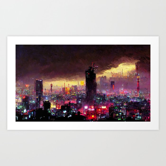 Tokyo Cyberpunk Cityscape at Night Art Print