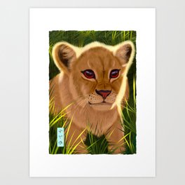 Lion Cub - White Art Print