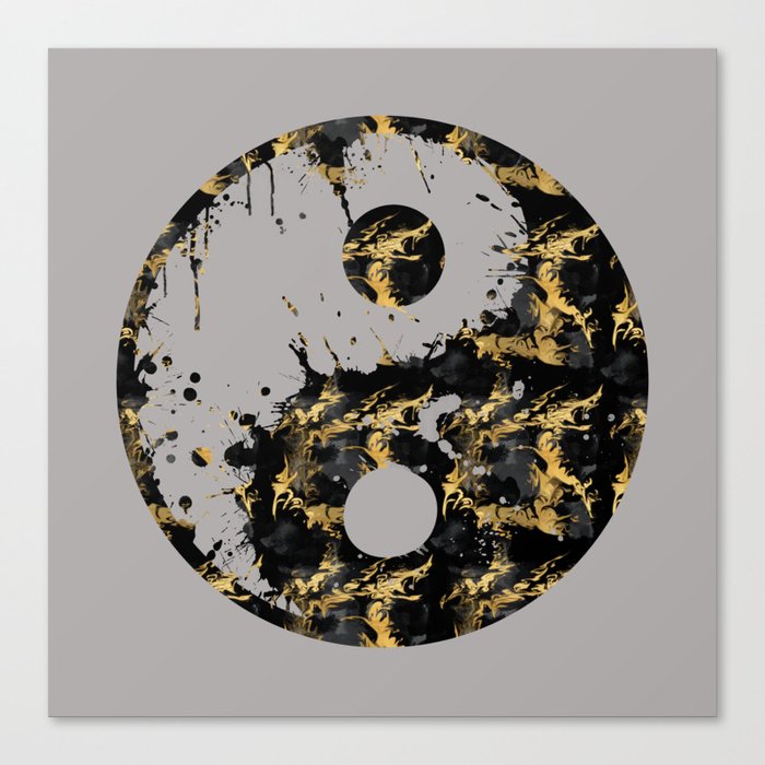 Abstract YIN AND YANG Taijitu Symbol | grey &gold Canvas Print