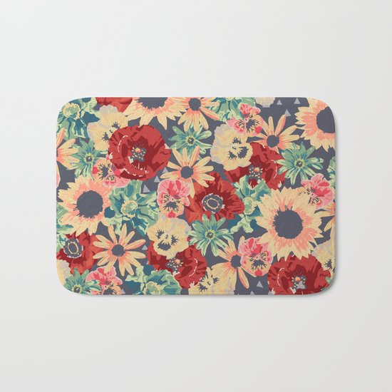 SEPIA FLOWERS -poppies, pansies & sunflowers- Bath Mat
