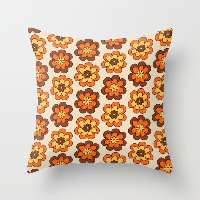 1970s Retro Vintage Style Floral Pattern 537 Earthy Fall decor Throw Pillow