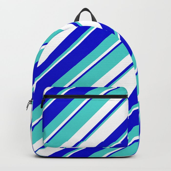 Turquoise, White, and Blue Colored Striped/Lined Pattern Backpack