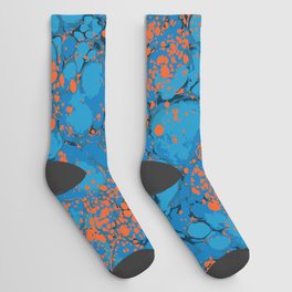 Boho dots and spots orange on blue Socks