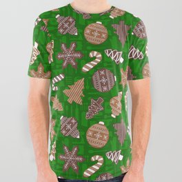 Green Baking Christmas Gingerbread Cookies All Over Graphic Tee