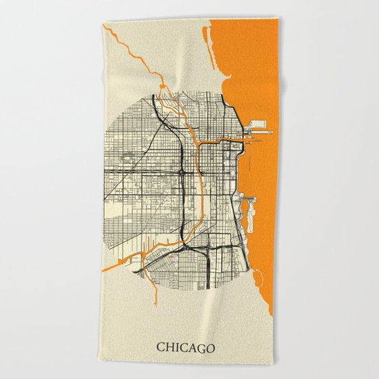 Chicago Map Moon Beach Towel