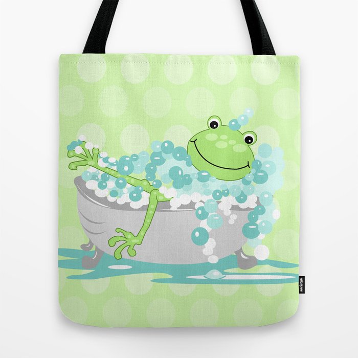 Frog in Bath Tub Kids Shower Bathroom Art Tote Bag by ...