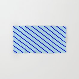 [ Thumbnail: Blue & Light Blue Colored Stripes Pattern Hand & Bath Towel ]