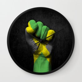 Jamaican Flag on a Raised Clenched Fist Wall Clock