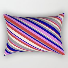 [ Thumbnail: Vibrant Orchid, Red, Beige, Grey, and Blue Colored Lines/Stripes Pattern Rectangular Pillow ]