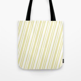 [ Thumbnail: Pale Goldenrod and White Colored Lines Pattern Tote Bag ]