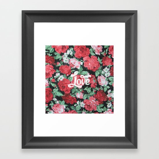 Red Pink Roses Chic Love Vintage Floral Pattern Framed Art Print